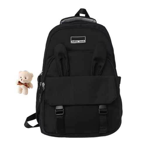 Mochila Bolsa Estilosa Fofa Elegante Academia Impermeável Escolar Viagem Trabalho Treino Fashion Mochilas Para Feminina Masculina Notebook Moderna Leve Passeio Ursinho (Preto)