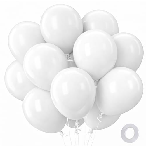 QIFU Ballons Blanc - 100 Pièces Ballons Anniversaire Blanc Mat, Ballon de Baudruche Blancs, Ballon Hélium pour Decoration Anniversaire Mariage Fiançailles...