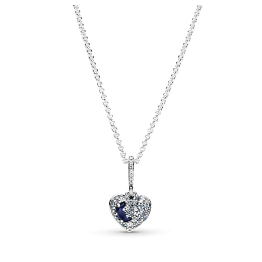 Pandora Jewelry Sparkling Blue Moon & Stars Heart Necklace for Women - Sterling Silver with Cubic Zirconia - 19.7"