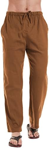 YuKaiChen Men's Linen Cotton Yoga Pants Beach Trousers Casual Lounge Pants Brown M