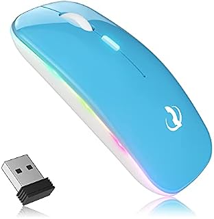 RIIKUNTEK Wireless Mouse Rechargable, Wireless Mouse for Laptop, LED Wireless Mouse, Slim Wireless Mouse w/ 1600 DPI, Silent Mouse w/ USB Receiver, 2.4G Wireless Mouse for Laptop PC Mac Office Blue