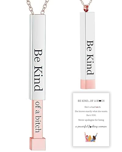 Be Kind Of A B Necklaces For Women, Hidden Message Necklace, Best Friends Sorority Sisters Friendship Jewelry Gift, Square Tube Pendant with Hidden Message Strap, Graduation Gift for Her