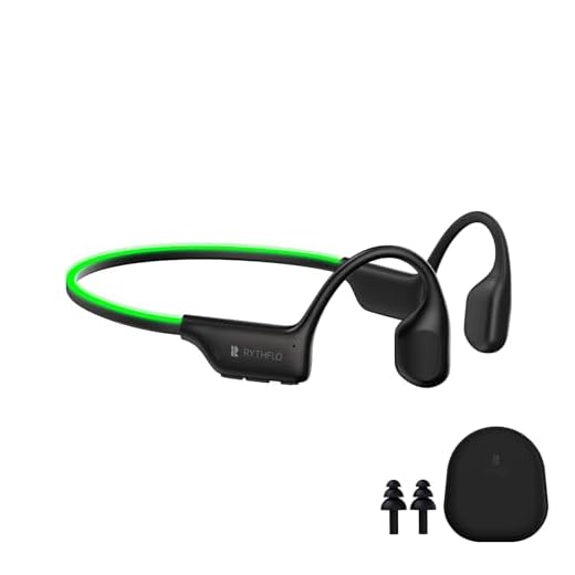Rythflo Bluetooth 5.3 Headphones, Bone Conduction Headphones w/Mic Open Ear Wireless Earbuds w/Light Bar for Running, IPX7 Waterproof 32GB MP3 for Cycling, 8Hrs Playtime Earphones for Sports Workouts