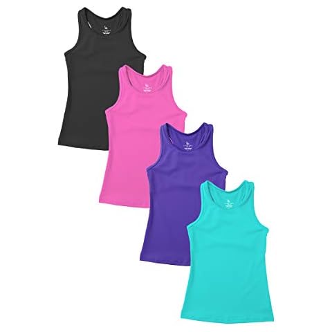 Liakada Girls Racerback Tank Top 4-Pack Bundle for Dance, Yoga, Cheer, Gymnastics - Youth Large Multi Cover