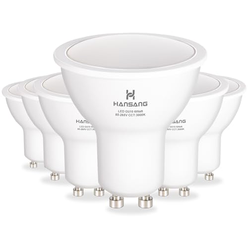 hansang GU10 LED Bulbs Warm White(3000K),LED 6 Watt Equivalent 50W Halogen, 85-265VAC, 550 Lumens,RA>80,120° Beam Angle Frosted MR16 Shape GU10 Bulb, Recessed Light,Spotlight Non Dimmable 6 Pack