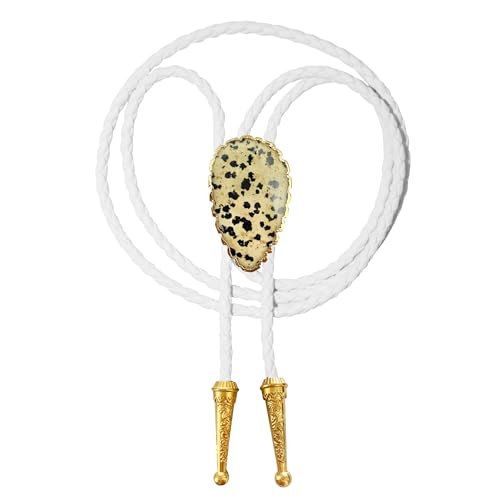 Image of Daisy Del Sol Gemstone Bolo Tie Braided Vegan Faux Leather Natural Stone Gold Handmade Necklace Adjustable Boho Western Jewelry