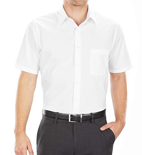 Van Heusen Men's Dress Shirts Short Sleeve Poplin Solid, White, 16" Neck