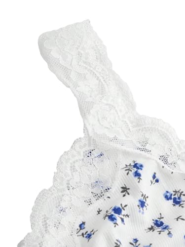 SHENHE Camiseta feminina com acabamento em renda floral, gola V, malha canelada sem mangas, linda re