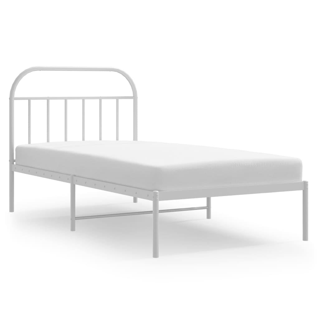 Lit double en fer forgé avec tête de lit double 107 x 203 cm, lit en fer forgé avec tête de lit en métal blanc, 107 x 203 cm