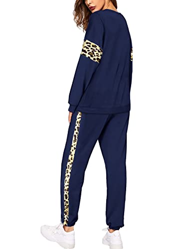 Image of Sipaya 2 Piece Sweatsuits Outfits for Women Crewneck Colorblock Striped Pants Sets with Pockets