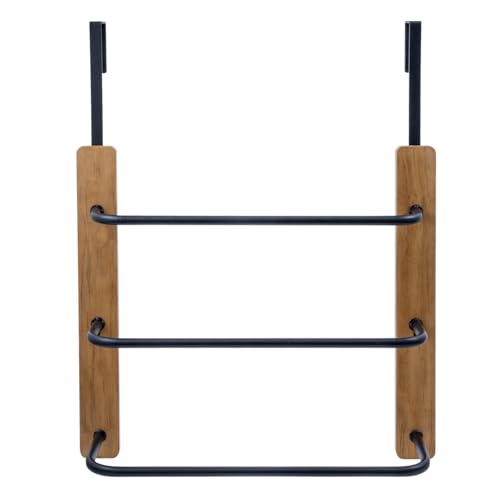 Mygift BATH2604DKBRN Rustic Over The Door Towel Rack, 3 Tier Solid Burnt Wood And Matte Black Metal Space Saving Bathroom Door Hanging Towel Bar thumb #5
