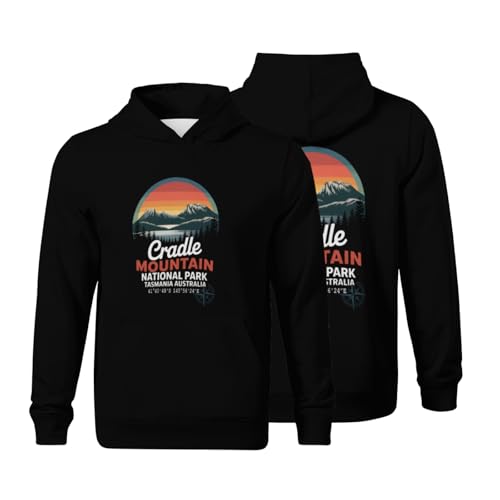 Kids Cradle Mountain Park with GPS Location Tasmania Australia Boys Girls Lightweight Kangaroo Pocket Fleece Hoodies