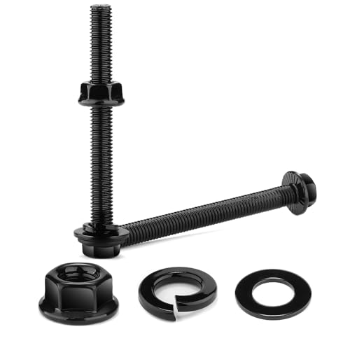 M8 x 45mm Flanged Hex Head Bolts, Nuts, Flat &amp; Lock Washers, 10Pcs 18-8 (304) Stainless Steel, Fully Threaded, Black Oxide by SG TZH