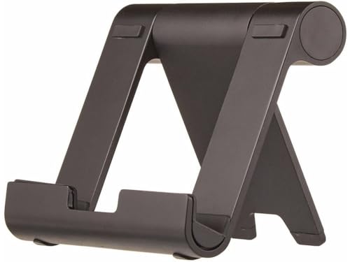 Image of Amazon Basics Multi-Angle Portable Foldable Stand for iPad Tablet, E-reader and Phone, Sturdy Hands-Free Viewing, Black