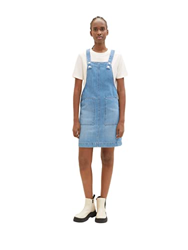 TOM TAILOR Denim Damen 1035484 Latzkleid aus Jeans-Material, 10151-Light...