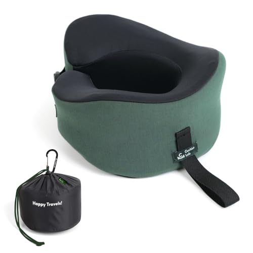Image of C CUSHION LAB Travel Pillow, Award-Winning Patented Ergonomic Design for Chin & Neck Support Memory Foam Neck Pillow, Compact Airplane Pillow for Traveling, Flight, Car (Hunter Green, Large)