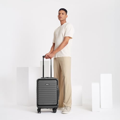 Image of Assembly Cabin Suitcase Small with Double Spinner Wheels & 3 Packing Cubes, Lightweight Polycarbonate Hard Shell Carry On Luggage for Business Travel & Getaway, Grey, 20-Inch