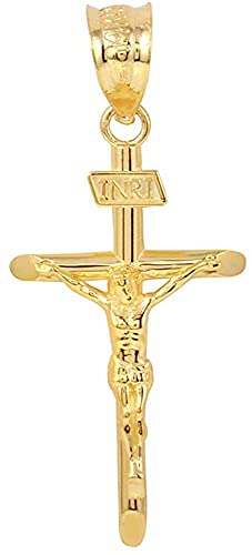 10k yellow gold 1.2" inri crucifix cross pendant charm - pen…