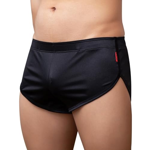 Mens Satin Boxer Briefs Silk Boxers with Pouch Lounge Shorts Split Side Pajama Bottoms Running Sweatshorts3