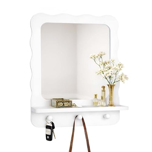 LYRIMEAI Wood Wall Mount Mirror with Shelf