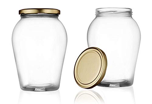 Image of Ash & Roh Big Pot Glass Jar Kitchen Storage Glass Jars & Containers With Airtight Metal Lid - (1000 Ml /1 Ltr /1 Kg) - Set Of (12) - Clear