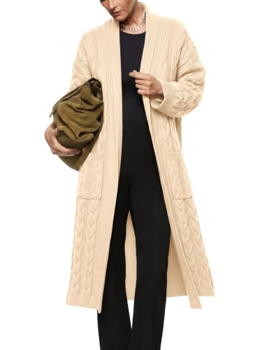 Image of Womens Long Sleeve Cardigan Sweaters Oversized Open Front Maxi Coat | Trendy Casual,Lapel,Knitted Coatigan,Soft Warm,Overcoat Pocket,2026 Fall Winter,Work Office,Going Out