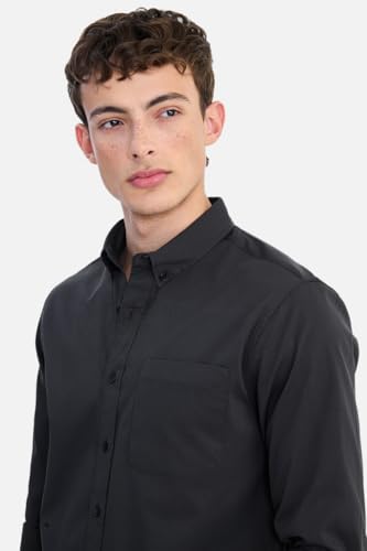 Image of SNITCH Men Casual Shirt | Regular Fit Long Sleeve Button-Down Collar Textured Style | Durable Polyester Twill & Single Patch Pocket for Work