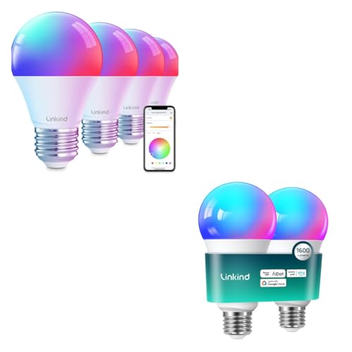 Linkind Smart Light Bulbs 1600LM (100W Equivalent) 2Pack Bundle Smart Light Bulbs 800LM (60W Equivalent) 4Pack (Compatible with Alexa & Google Home)