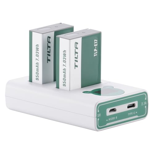 Tilta Pack de 2 baterías LP-E17 con cargador LCD de 2 ranuras, compatible con Canon EOS R50, R100, R8, R10, RP, 850D, 200D, PowerShot V10 TBC-E17-A-FG