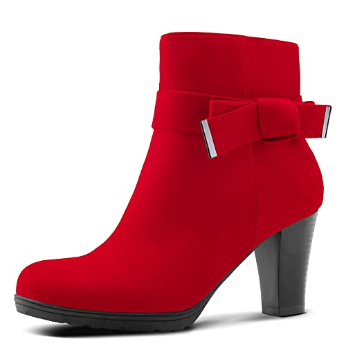 mysoft Women's Booties with Heel, Chunky Stacked Heel Zipper Ankle Boots for Ladies