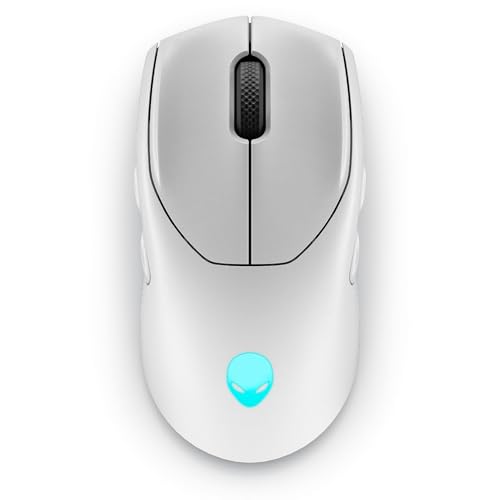 Alienware AW720M Tri-Mode Wireless Gaming Mouse - 2.4GHz Wireless, Bluetooth 5.1, 26,000 DPI, 8-Fully Programmable Buttons, Magnetic Snap Charging Adapter USB-A to USB-C Cable - Lunar Light