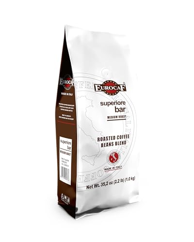 Eurocaf Superiore Bar Whole Bean Coffee, Medium Roast, 2.2 Ib bag, Original Italian Coffee (Pack of 1)