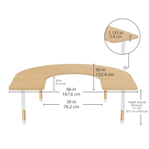 Image of Factory Direct Partners 60 inch x 66 inch Horseshoe Kids Classroom Table with Adjustable Chunky Wood Legs