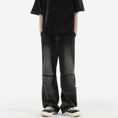 Men's Jeans Pleated Vintage Denim Loose Fit Straight Leg Summer Pants2