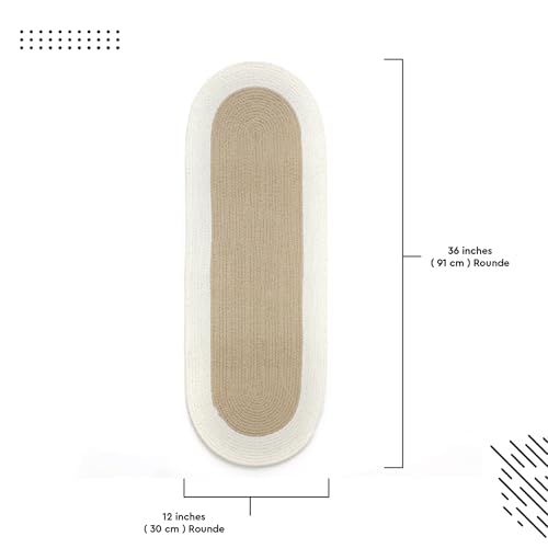 Image of Encasa XO Table Runner for 4 Seater | Handmade Ribbed Style Cotton | 30x91 cm | Beige & Off White | for Dining & Center Table