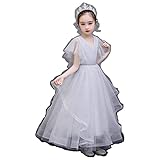 Niños niñas junior retro vintage elegante baile formal largo tul puffy empalmado fiesta maxi vestido con cuentas vestidos de niña de las flores, con un diseño elegante y hermoso.