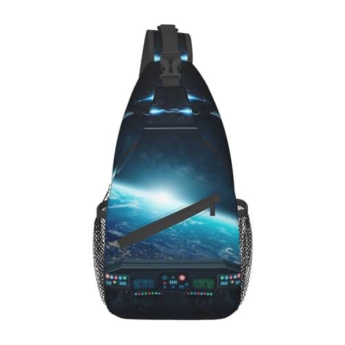 Sac à dos de voyage randonnée à bandoulière imprimé espace noir mixte