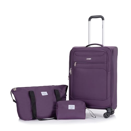 Versatile Purple Softshell 3-Piece Luggage Set with 360° Wheels - Durable Terylene Polyester Travel Bags