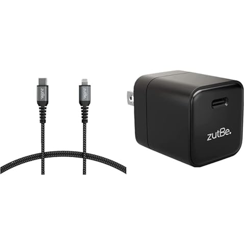 zutBe 30W Mini Wall Charger with Fixed Prongs and 6 Foot USB-C to Lightning Braided Cable for Fast Charging Your iPhone Cover