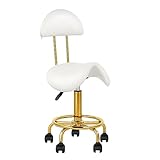 LUXMARS Saddle Chair Rolling Swivel Chair with Soft Comfortable Cushion and Wheels Hydraulic Stool for Home Office Tattoo Salon Shop Use White with Backrest
