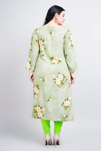 Image of Women Modal Cotton Kurti | Frill On Boat Neck, Print Highlighted with zari and Pearl Work | Straight Kurti | Boat Neck |Three Fourth Designer Sleeves