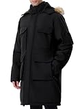 UIQUR Men's Hooded Winter Long Coat Warm Puffer Jacket Thicken Windproof Coats with Removable Hood Jackets XL Black