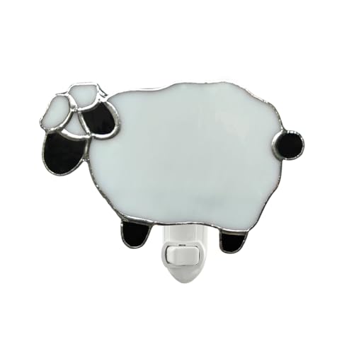 Image of CHEZBABY Stained Glass Night Light Plug into Wall Lamp Decorative Accent Nightlight for Hallway Bedroom Bathroom Kitchen Home Decor(Sheep)