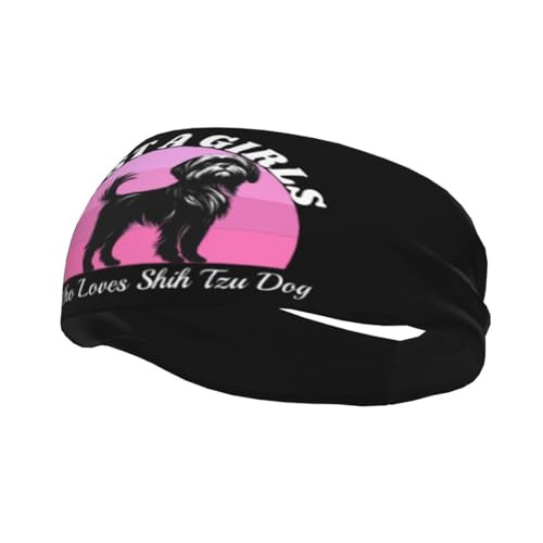 Just A Girls Who Loves Shih Tzu Dog Adjustable Sports Headband Moisture Wicking Sweatband for Running Workout