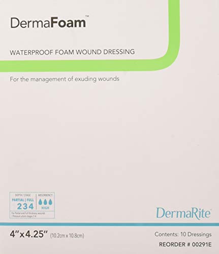 Dermarite Industries Derma Foam Non-Adhesive Foam Dressing, 4x4.25, 10 Count