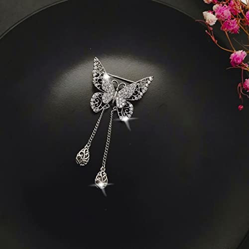 Image of Dainty Butterfly Brooch Pin with Teardrop Pendant for Women,Crystal Rhinestones Hollow Out Butterfly Corsage for Scarf Clothing Accessories