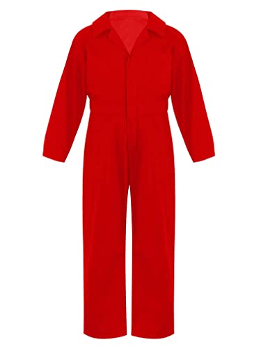 FEESHOW Tuta unisex per bambini Tuta da lavoro da meccanico idraulico pittore sportiva Jumpsuit intera jogging Rosso 11-12 anni