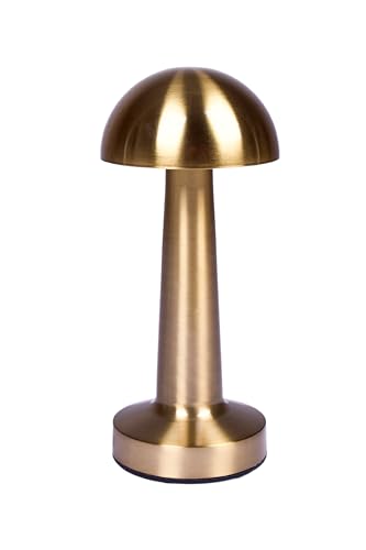 TEKLED® Steel Mushroom Table Lamp 3 Lighting Colors Brightness | Dimmable Decorative LED with Touch Control |1800 mAh, USB Rechargeable Desk Lamp| for Bedroom, Living Room, Cafe, Bar - Antique Brass