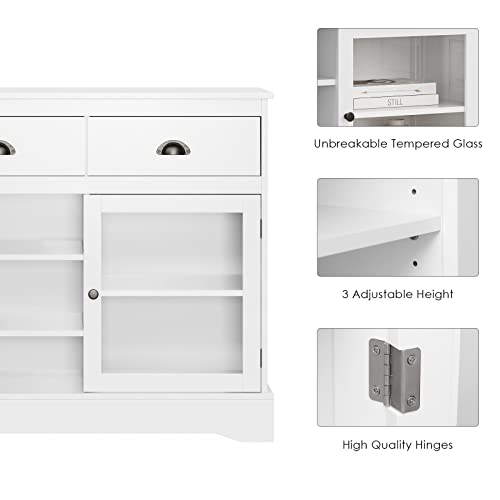 Fotosok Modern Buffet Sideboard Cabinet With 2 Glass Door, 3 Drawers And Adjustable Shelves, Kitchen Cupboard Console Table Coffee Bar Cabinet For Dining / Living Room #TOP7