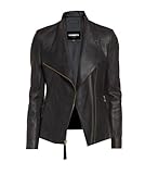 Women's Leather Moto Jacket, Black, Asymmetrical Zip Front, Gold Hardware (US, Alpha, Medium, Regular, Regular, Black)